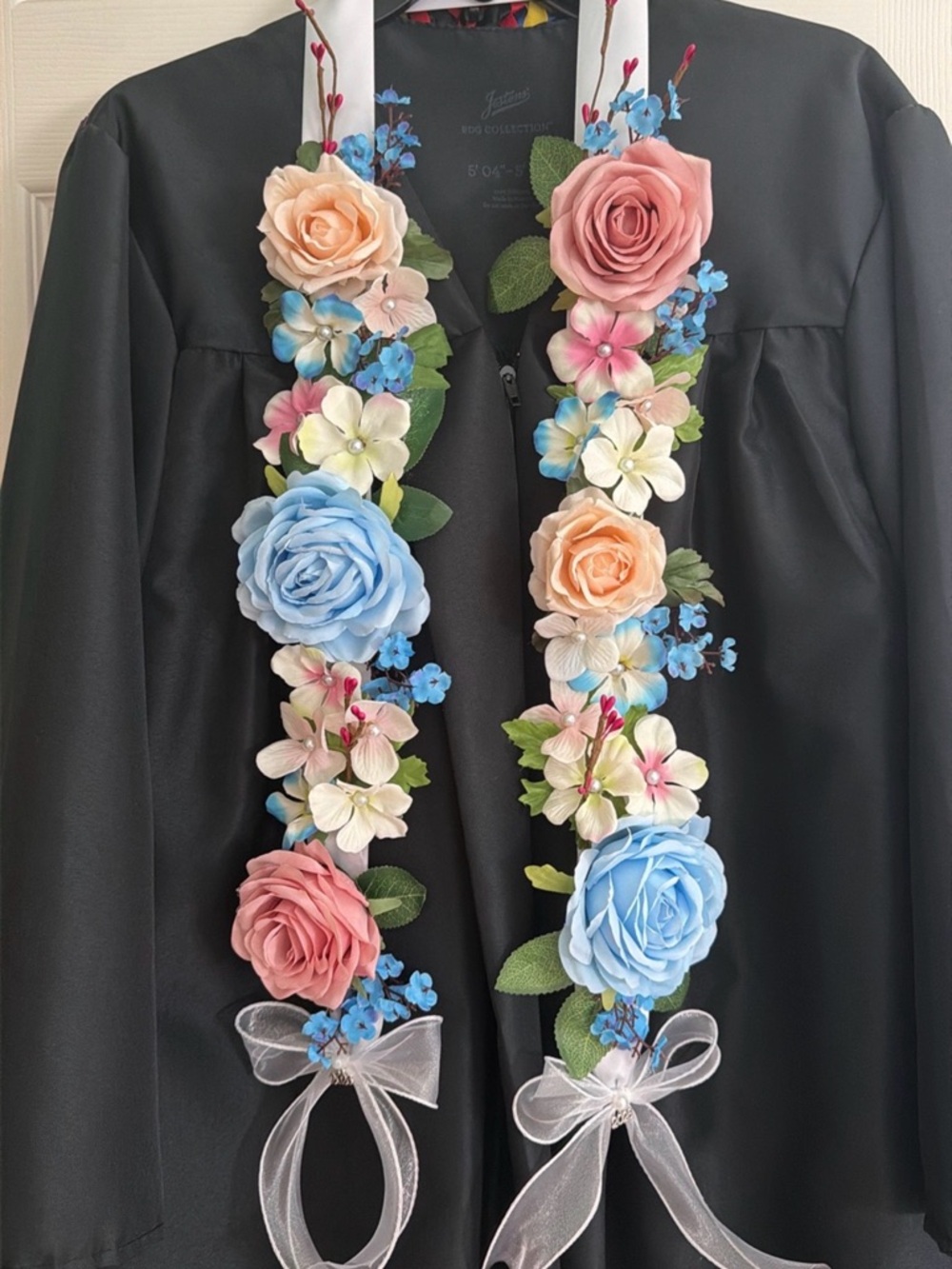 Floral Ribbon Lei Scarf in Pink, Blue & Peach by
